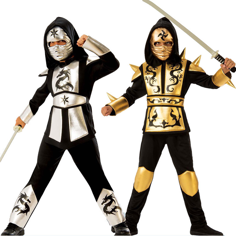 Kids Outdoor Ninja Warrior Course - Kostum Cosplay Ninja Naga Perak Emas