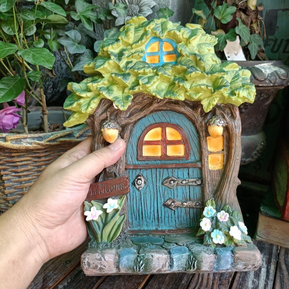 Kids Outdoor Fairy Garden - Miniatur Kayu Peri Gnome Desain Terukir