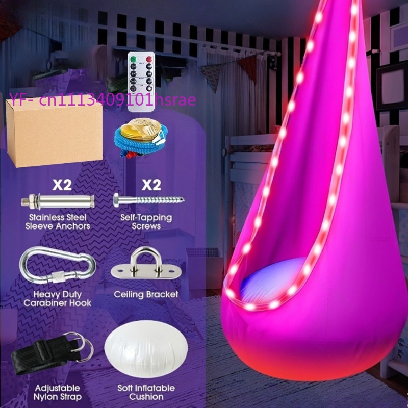 Kids Outdoor Swing Chair - Hammock Tiup LED Bercahaya Portabel Kursi