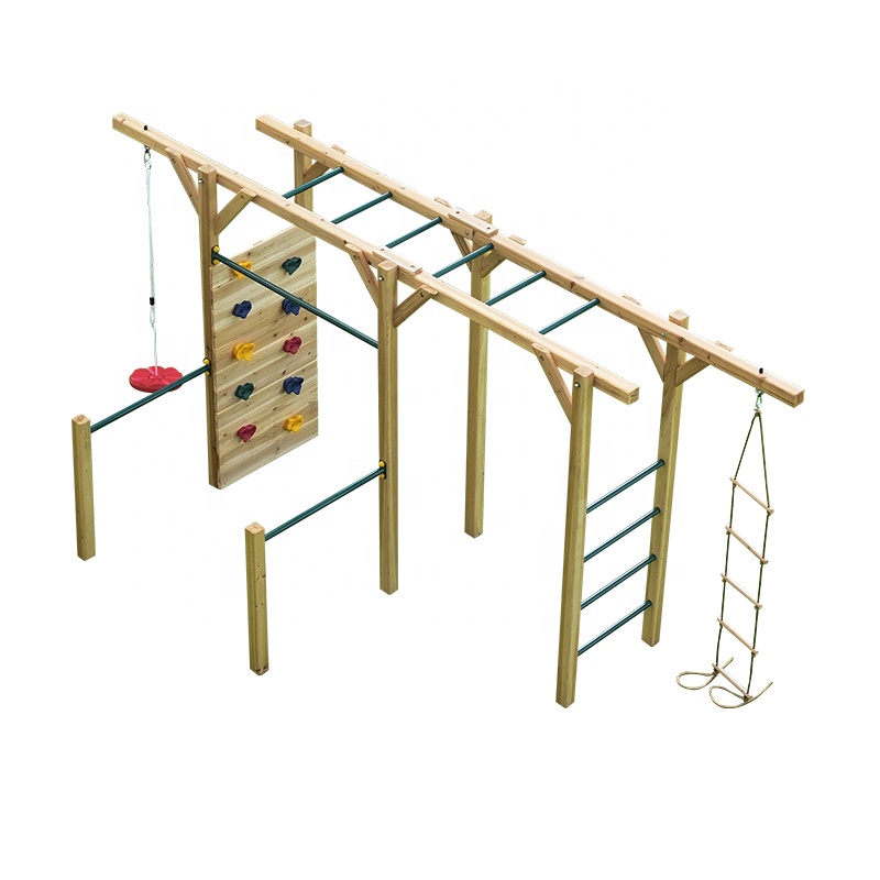 Kids Outdoor Monkey Bars - Peralatan Kebugaran Kayu 6 in 1