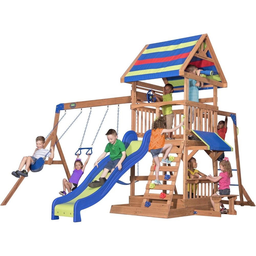 Ayunan Taman Kayu Cedar AS den - Kids Outdoor Monkey Bars ulasan dan harga